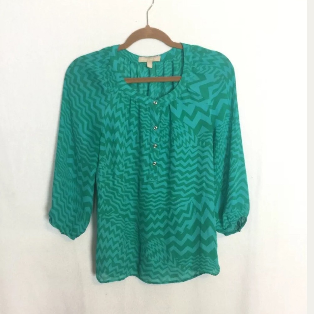 Banana Republic Blouse Green Striped 3/4 Sleeve S
